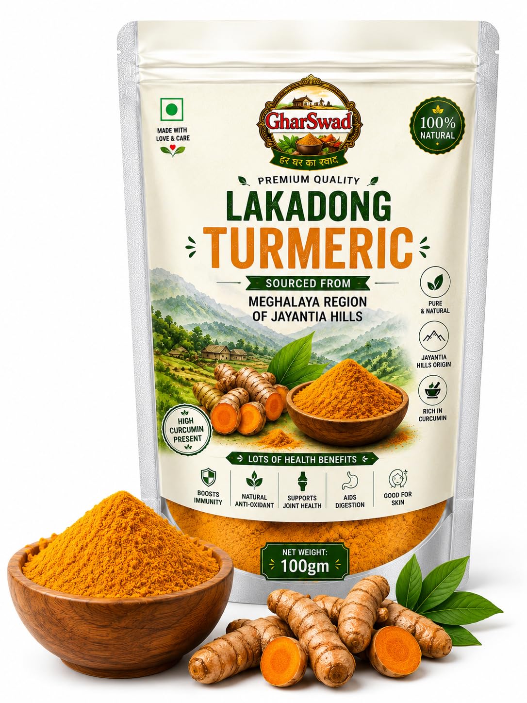 Gharswad Lakadong turmeric pouch